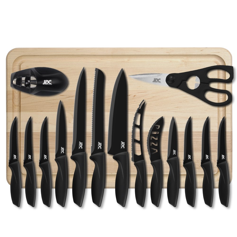 Skorter | 15-piece Kitchen Knife Set - High Carbon Stainless Steel, Non-Stick Coating, Rust Resistant, Ergonomic Handles