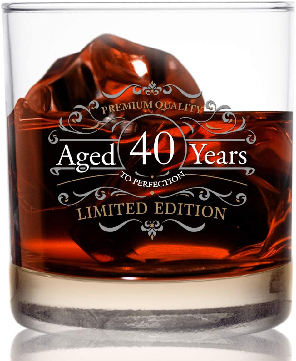 Skorter | 1981 Vintage Edition Birthday Whiskey Scotch Glass (40th Anniversary) 11 oz- Vintage Congratulations on your birthday Old Fashioned Whiskey Glasses for 40-year-old- Classic Lowball Rocks Glass- Birthday, Reunion Gift
