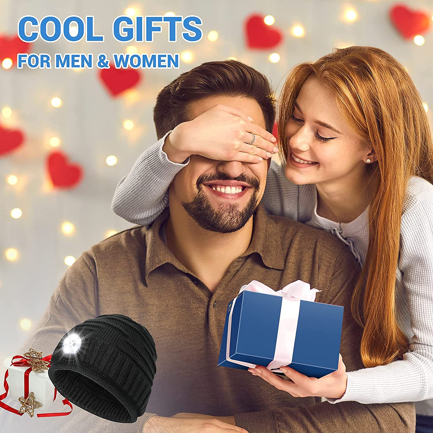 Skorter | Men's Gifts Beanie Hat with Light - Christmas Gift Fillers Women Men Rechargeable Headlamp Hood LED Flashlight Winter Hats Camping Running Fishing Gear Gift Ideas for Dad Mom Family Boyfriend Teenager