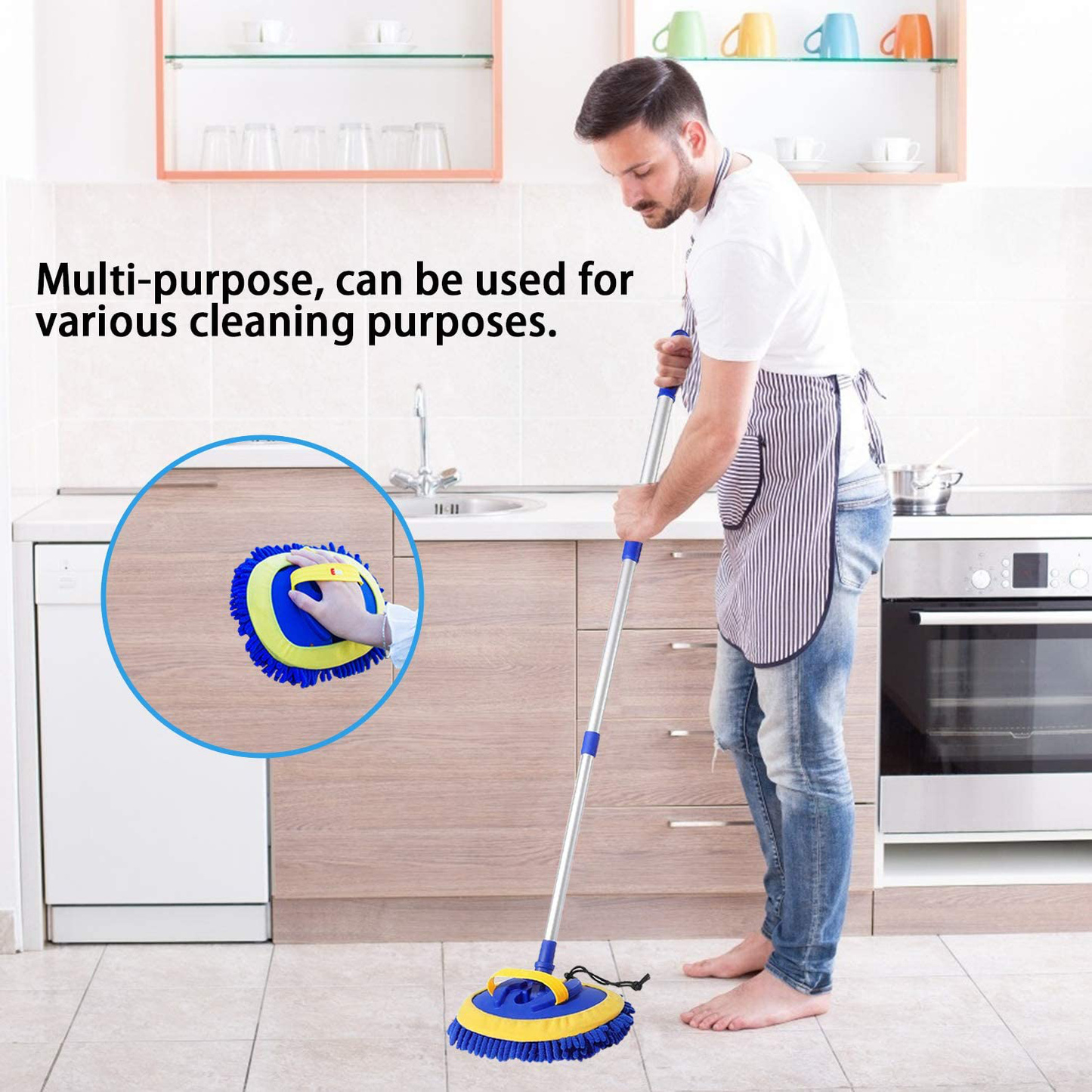 Skørter | 2 in 1 Microfiber Car Wash Mop Glove with 45" Aluminum Alloy Long Handle, Chenille Car Cleaning Kit Brush Duster with Scratch-Free for Washing Car/Truck/RV, 2 Mop Heads and 1 Towel and Air Vent Duster
