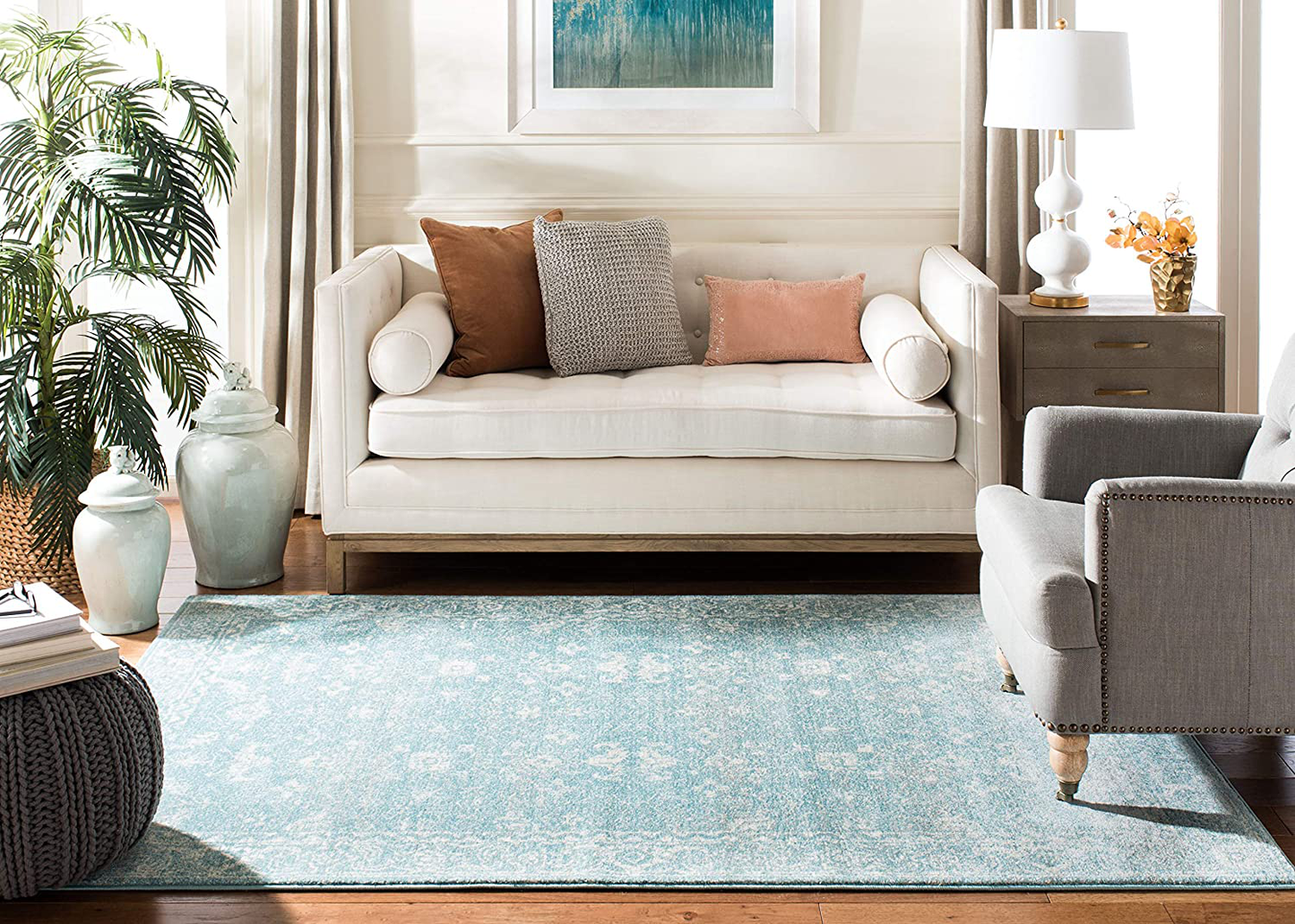 Skørter | Safavieh Evoke Collection EVK270S Shabby Chic Distressed Non-Shedding Stain Resistant Living Room Bedroom Area Rug, 3' x 3' Round, Gray / Ivory