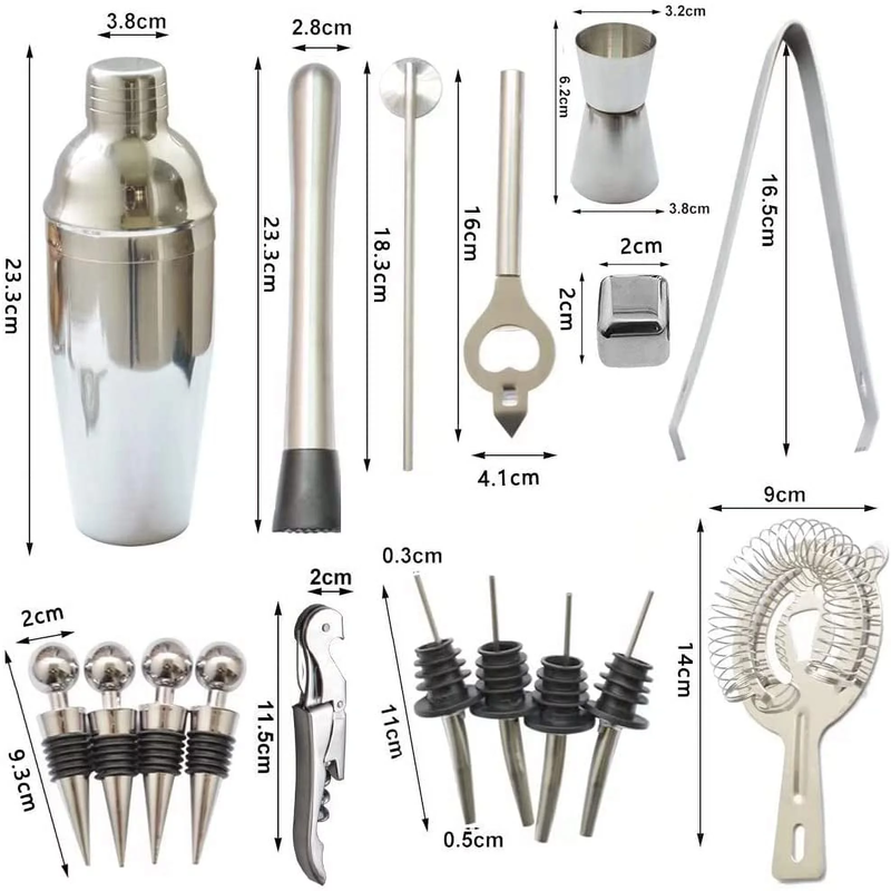 Skørter | 24 Pcs 750ml Cocktail Shaker Set with Stand, Stainless Steel