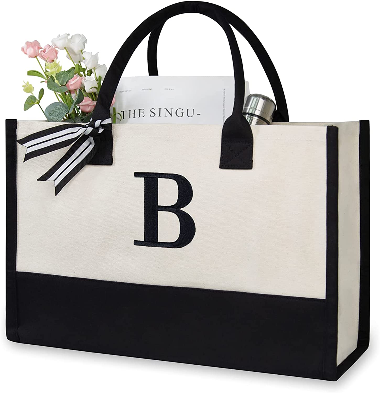 Skorter | Personal Initial Canvas Beach Bag, Monogram Gift Tote Bag for Women