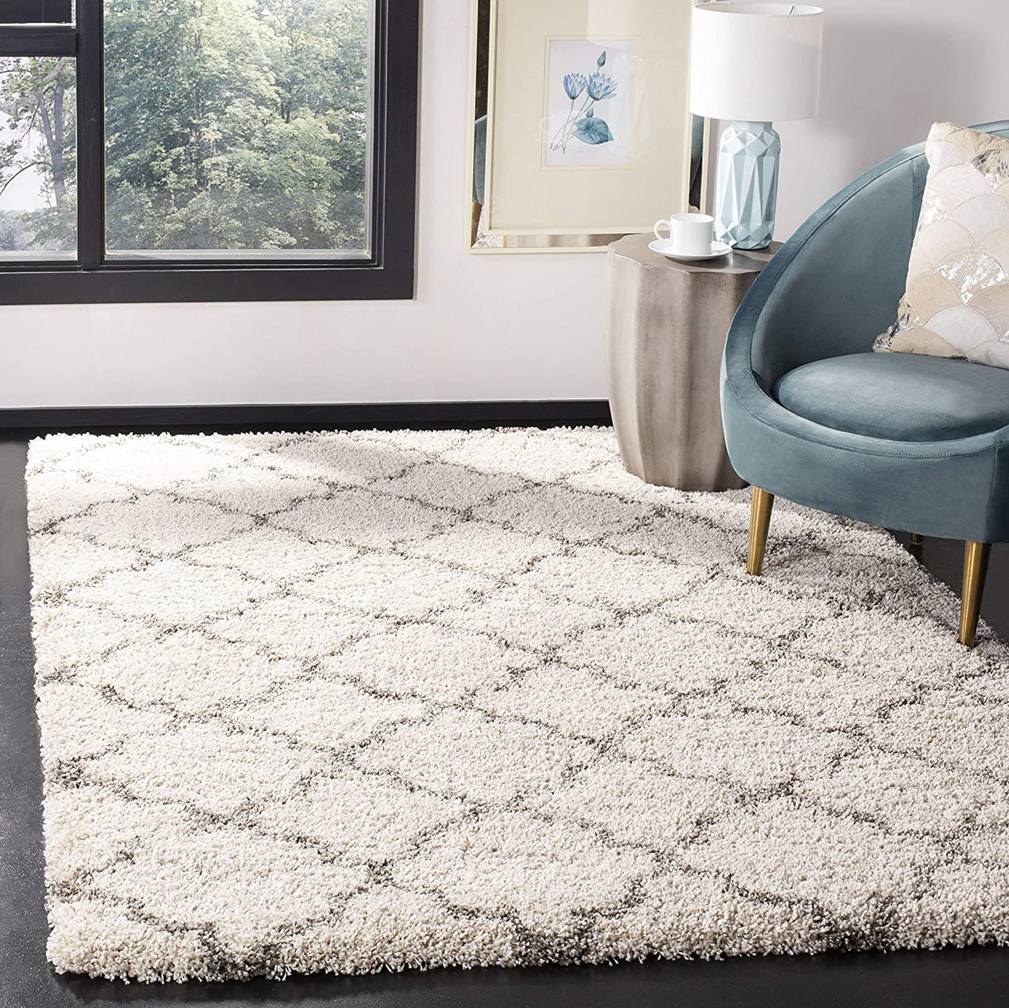 Skørter | SAFAVIEH Hudson Shag Collection SGH282L Moroccan Trellis Non-Shedding Living Room Bedroom Dining Room Entrance Plush 2-Inch Thick Accent Rug, 2' x 3', Slate Blue / Ivory