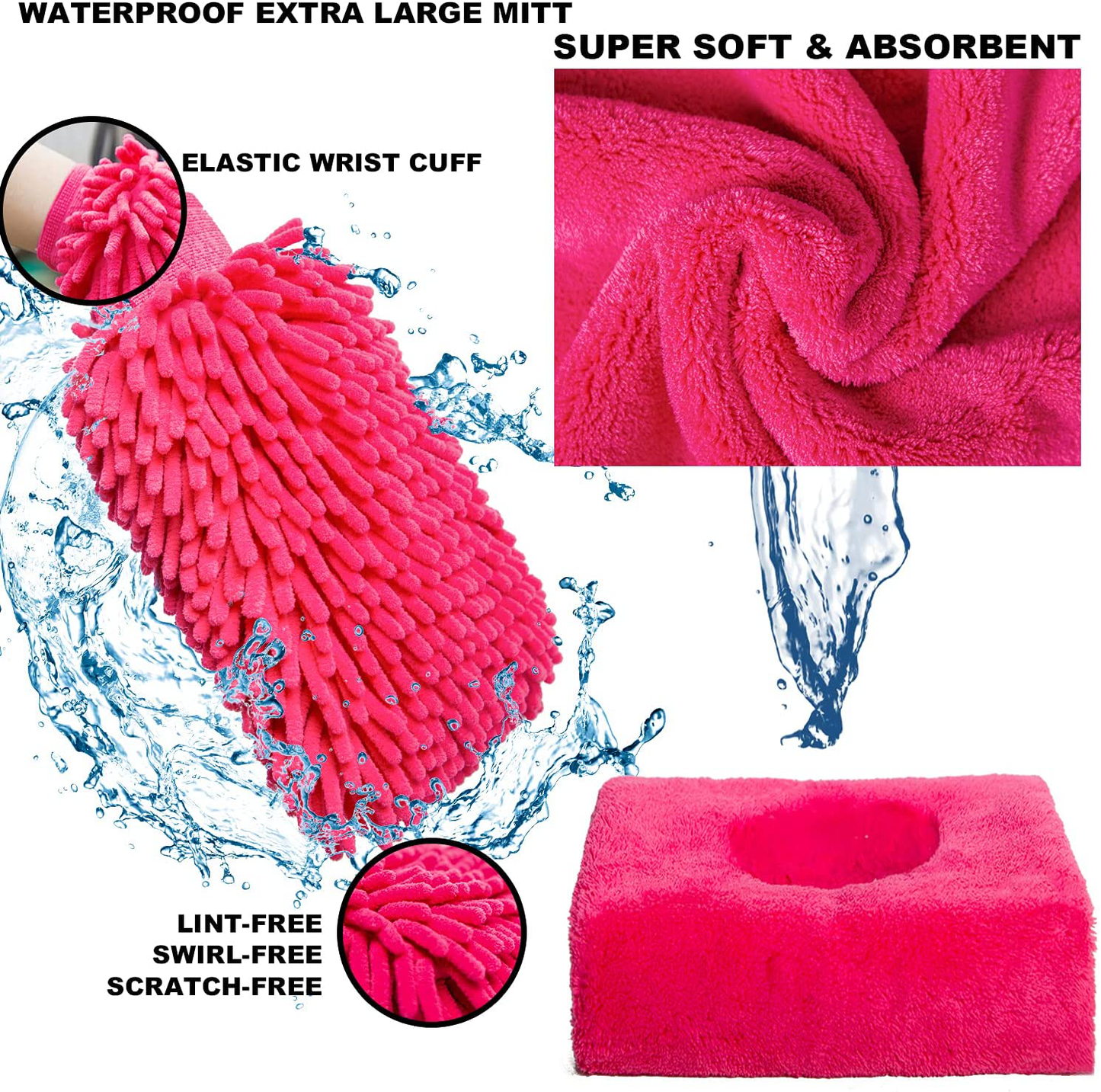 Skørter | AUTODECO 22Pcs Car Wash Cleaning Tool Set Car Detailing Set with Black Leather Bag Pink Collapsible Bucket Washing Mitt Sponge Towels Tire Brush Window Scraper Dust Brush Complete Interior Car Care Set