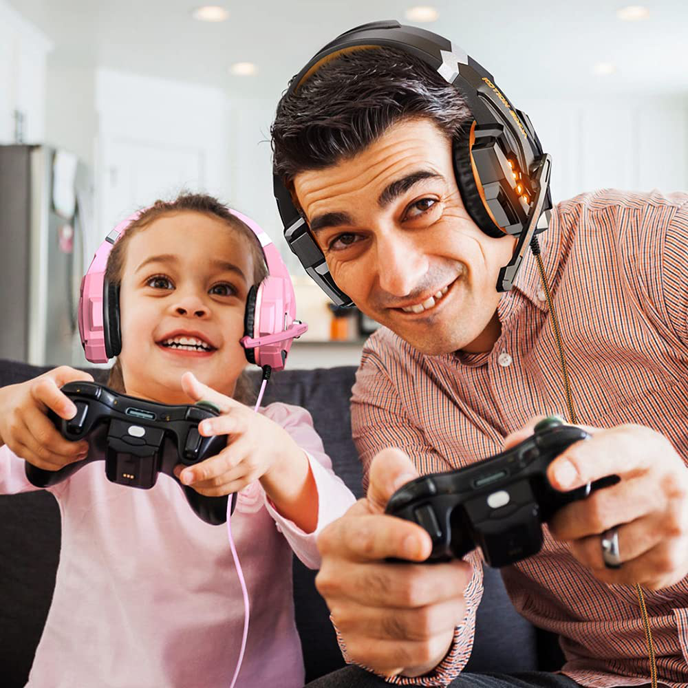 Skorter | Bengoo G9000 Stereo Gaming Headset For Ps4, Pc, Xbox One Controller, Noise-Canceling Over-Ear Headphones With Microphone, Led Lights, Bass Surround, Soft Memory Ear Pads (Orange)
