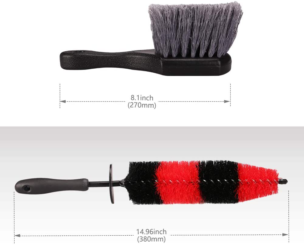 Skørter | SPTA 9Pcs Wheel and Tire Cleaning Set, Easily Accessible Wheel and Rim Brush, 5pcs Detailing Brushes, Short Handle Cleaning Brush, 1pc Microfiber Cleaning Cloth, Excellent for Cleaning Dirty Tires