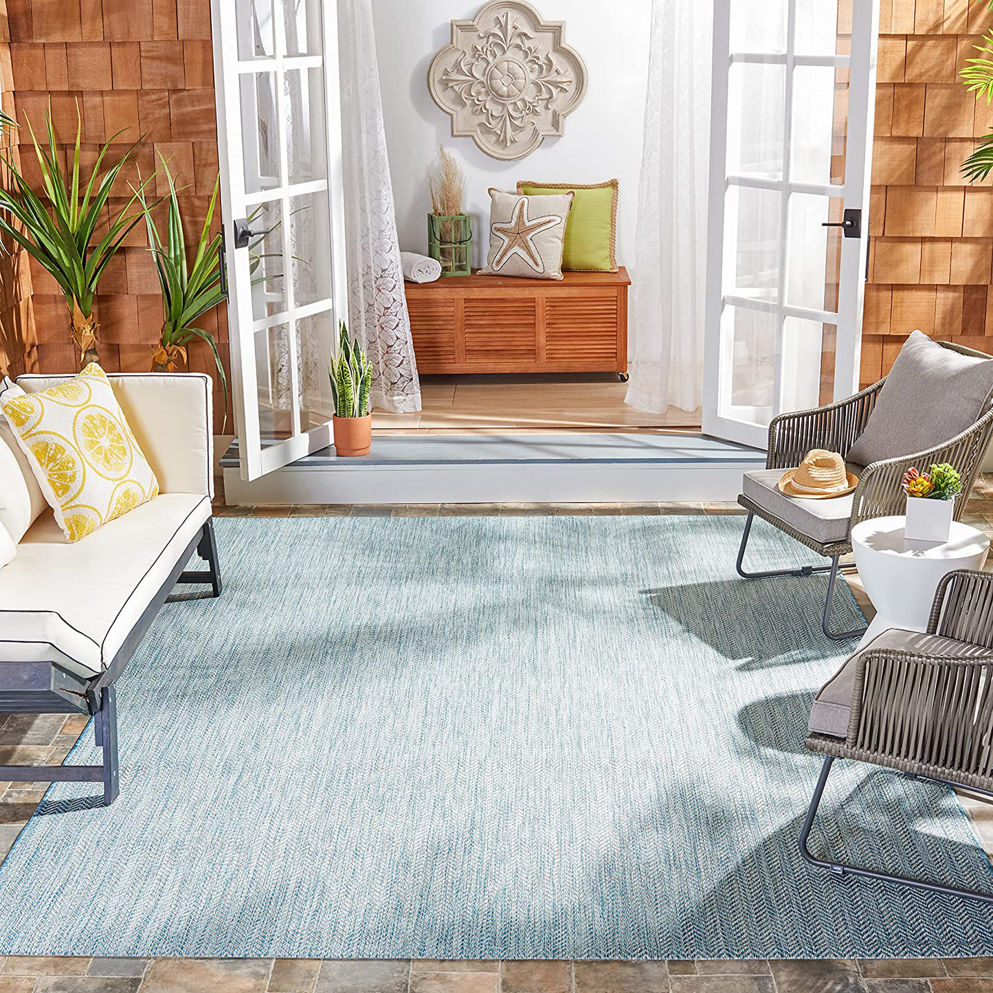 Skørter | Safavieh Courtyard Collection CY8022 Indoor/Outdoor Non-Shedding Stain Resistant Patio Backyard Area Rug, 4' x 5'7", Aqua / Gray