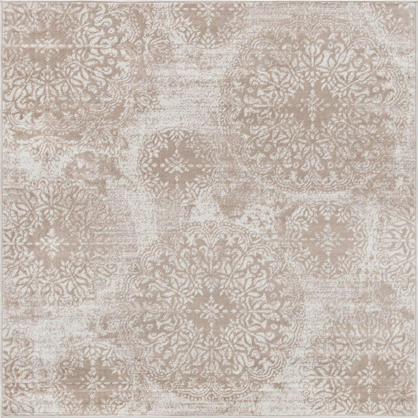Skørter | Unique Loom Sofia Collection Area Traditional Vintage Rug, French Inspired Perfect for All Home Decor, 6' 0 x 6' 0 Square, Tan/Ivory