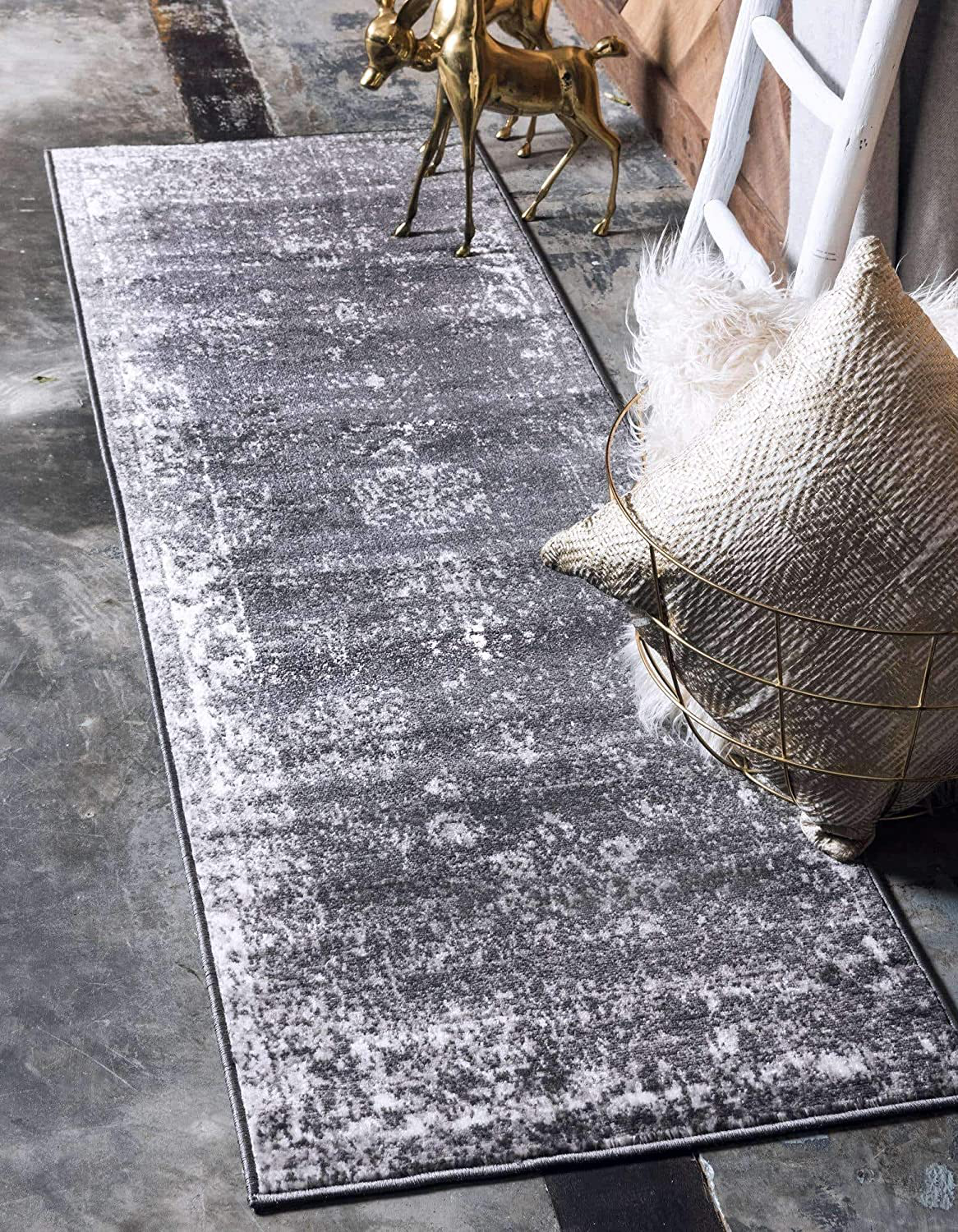Skørter | Unique Loom Sofia Collection Area Traditional Vintage Rug, French Inspired Perfect for All Home Decor, 2' 0 x 6' 7 Runner, Dark Gray/Ivory