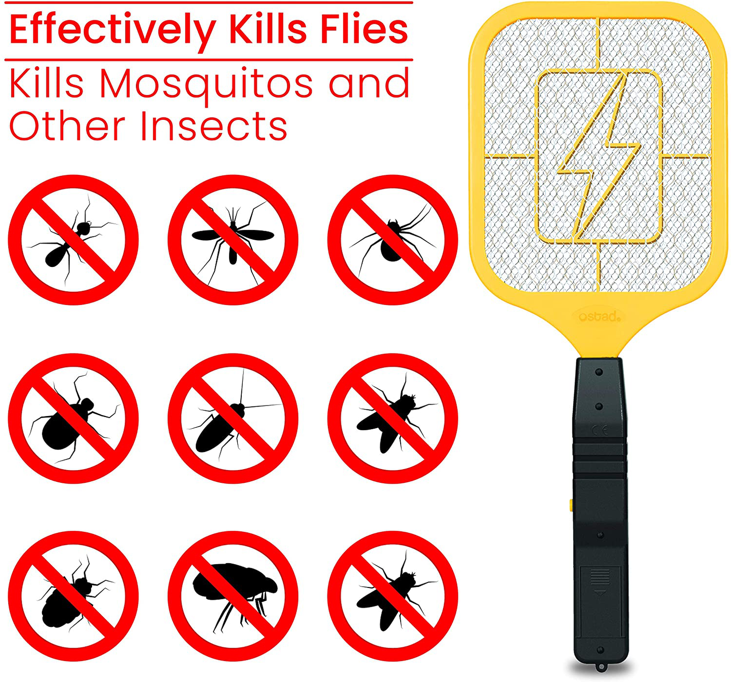 Skørter | Ostad Bug Zapper Electric Fly Swatter Racket - Powerful Handheld Indoor Outdoor Pest Control Insect Zapper Kills - Fly Mosquito Zapper, Bee, Wasp, Flying Insect Killer 4000 Volts - AA Batteries Included