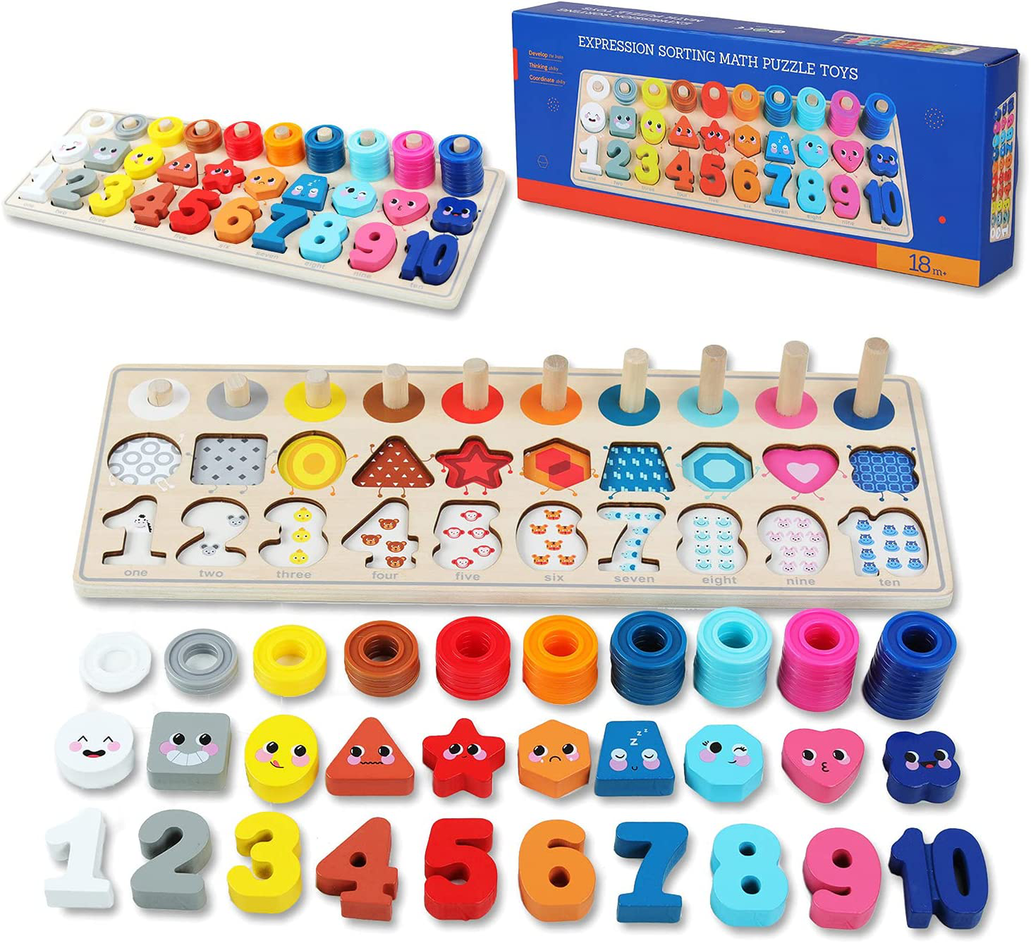 Skørter | QZMTOY Counting Shape Stacker Wooden Counting Sorting Stack Tower with Wooden Colorful Number Shape Mathematical Blocks for Kids Kindergarten Educational Toys