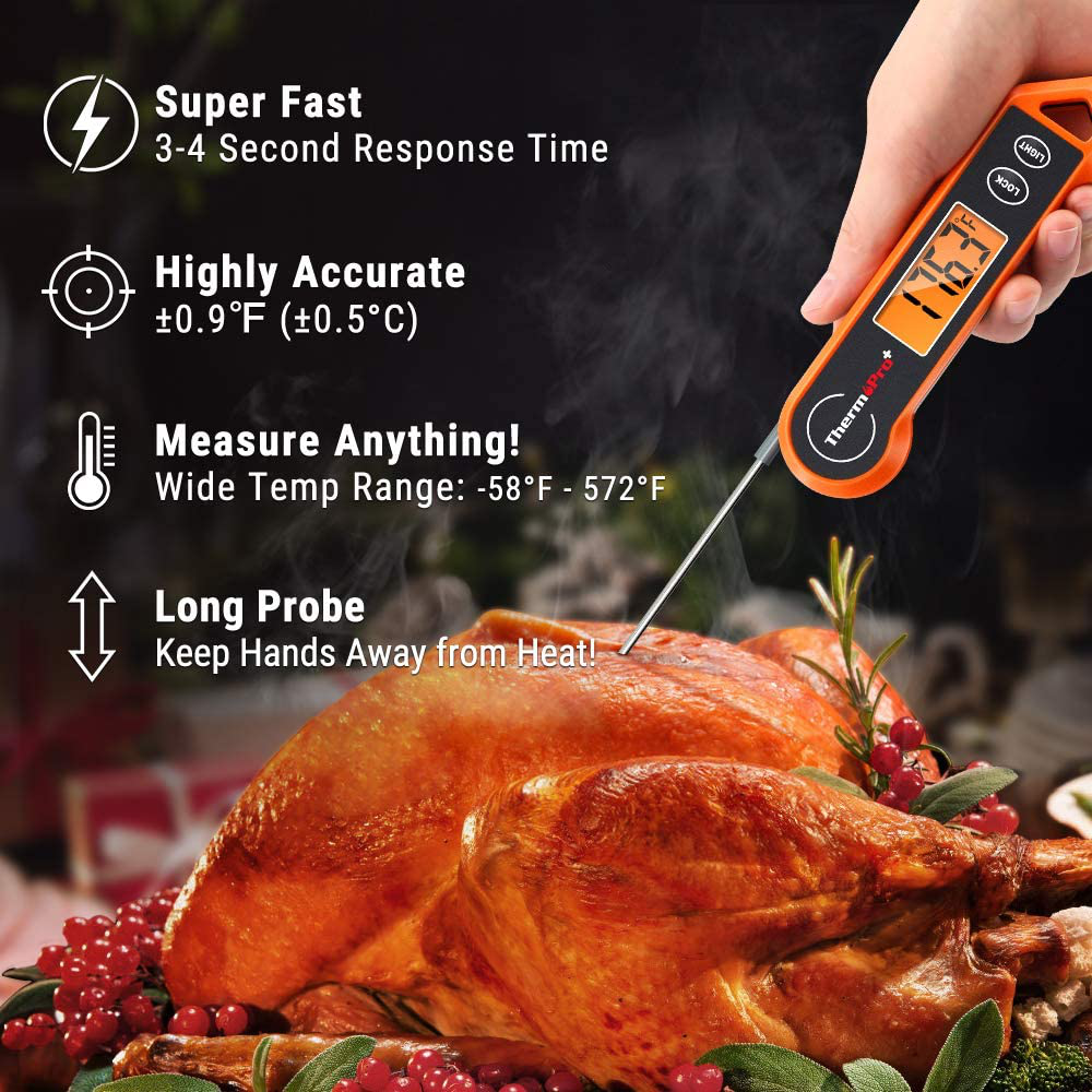Skørter | ThermoPro TP19H Waterproof Digital Meat Thermometer for Grilling with Ambidextrous Backlit and Motion Sensor Kitchen Cooking Mat Thermometer for BBQ Grill Smokers Oil Roast Candy Thermometer