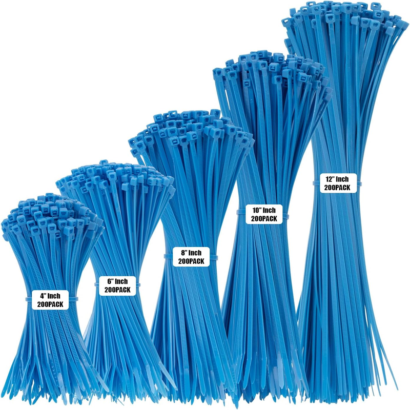 Skorter | 1000 PCS Self-Binding Heavy Duty Cable Zip Ties - 4+6+8+10+12 Inches