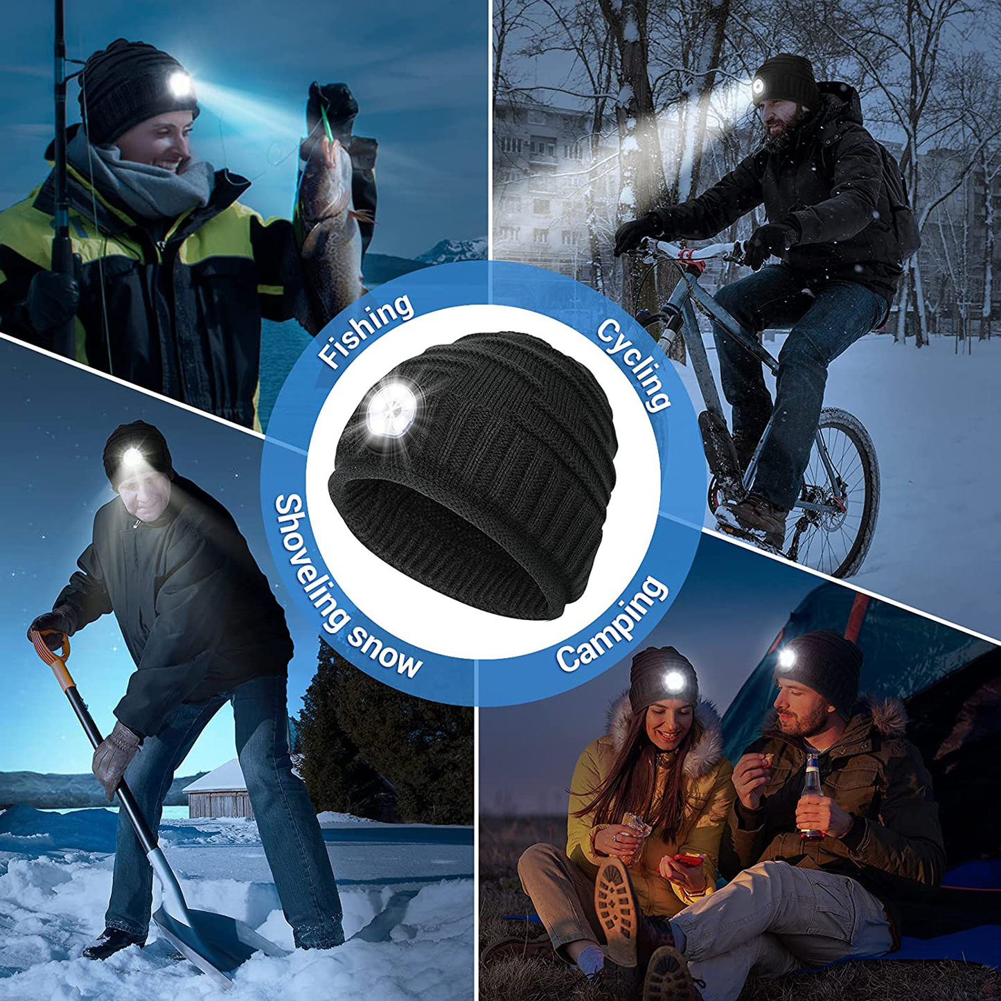 Skorter | Men's Gifts Beanie Hat with Light - Christmas Gift Fillers Women Men Rechargeable Headlamp Hood LED Flashlight Winter Hats Camping Running Fishing Gear Gift Ideas for Dad Mom Family Boyfriend Teenager