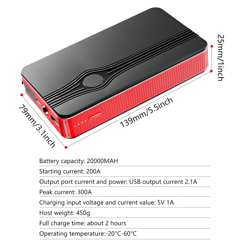 Skorter | Car Start Assistance Battery Booster Power Pack, 300A Sharp 20000Mah Battery with LED Light