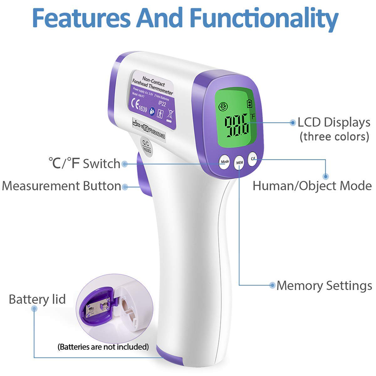 Skørter | Heavy Thermometer Infrared Forehead High Caliber Sensor No Contact with LCD Display for Medical Offices, Hospitals