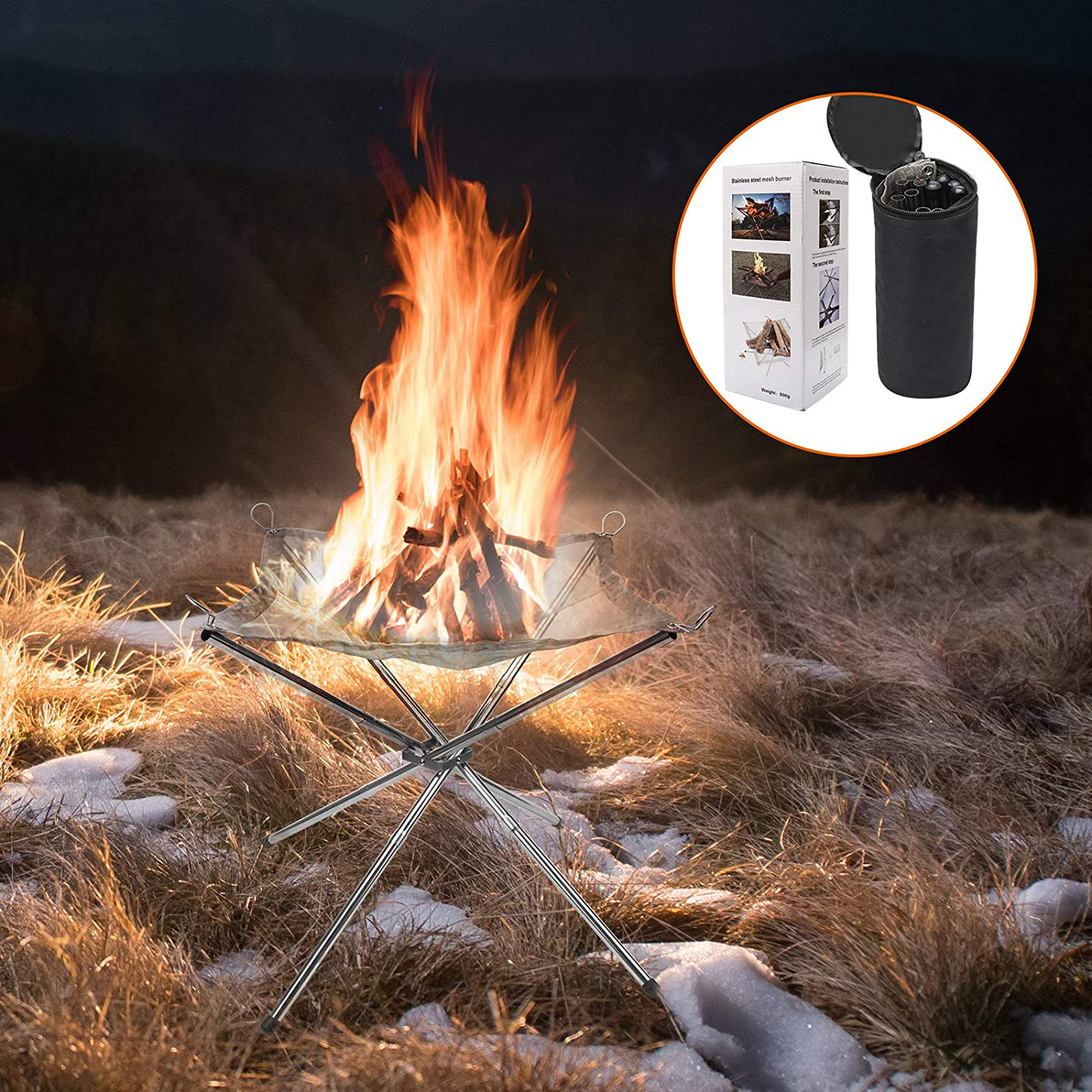 Skørter | Hoedia Portable Fire Pit Outdoor 16.5 Inch Camping Fire Pit Foldable, Steel Mesh Fire Pits for Camping, Outdoor, Patio, Backyard and Garden (Silver)