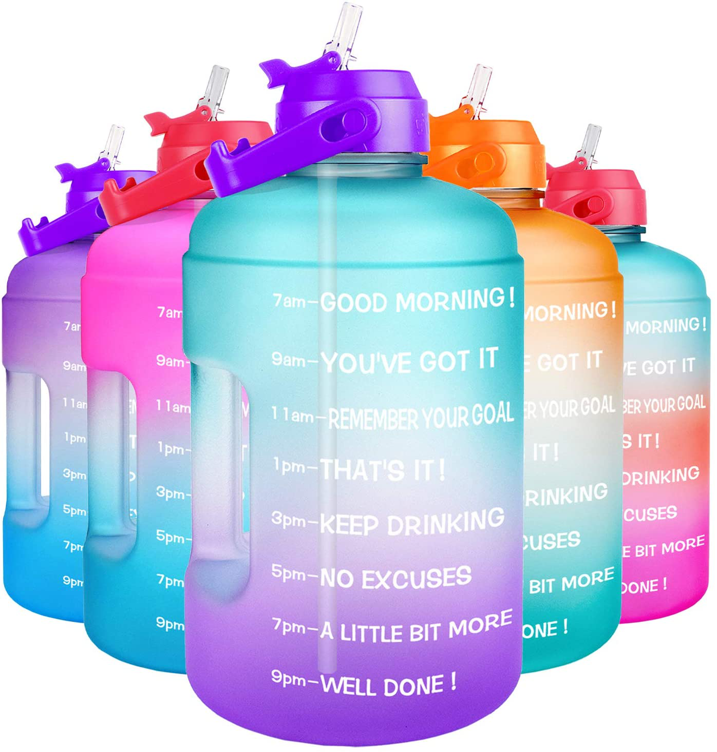 Skorter | 1 Gallon Water Bottle - with Straw & Motivational Time Marker Leakproof BPA Free
