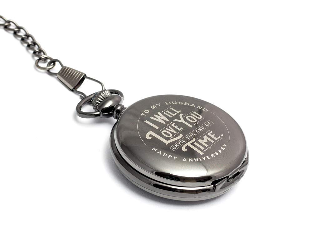 Skorter | Engraved Wedding Anniversary Pocket Watch with Chain for Husband, a Sleek Gift Set for Him with Elegant Gift Box, 1 Year Wedding Anniversary Clock