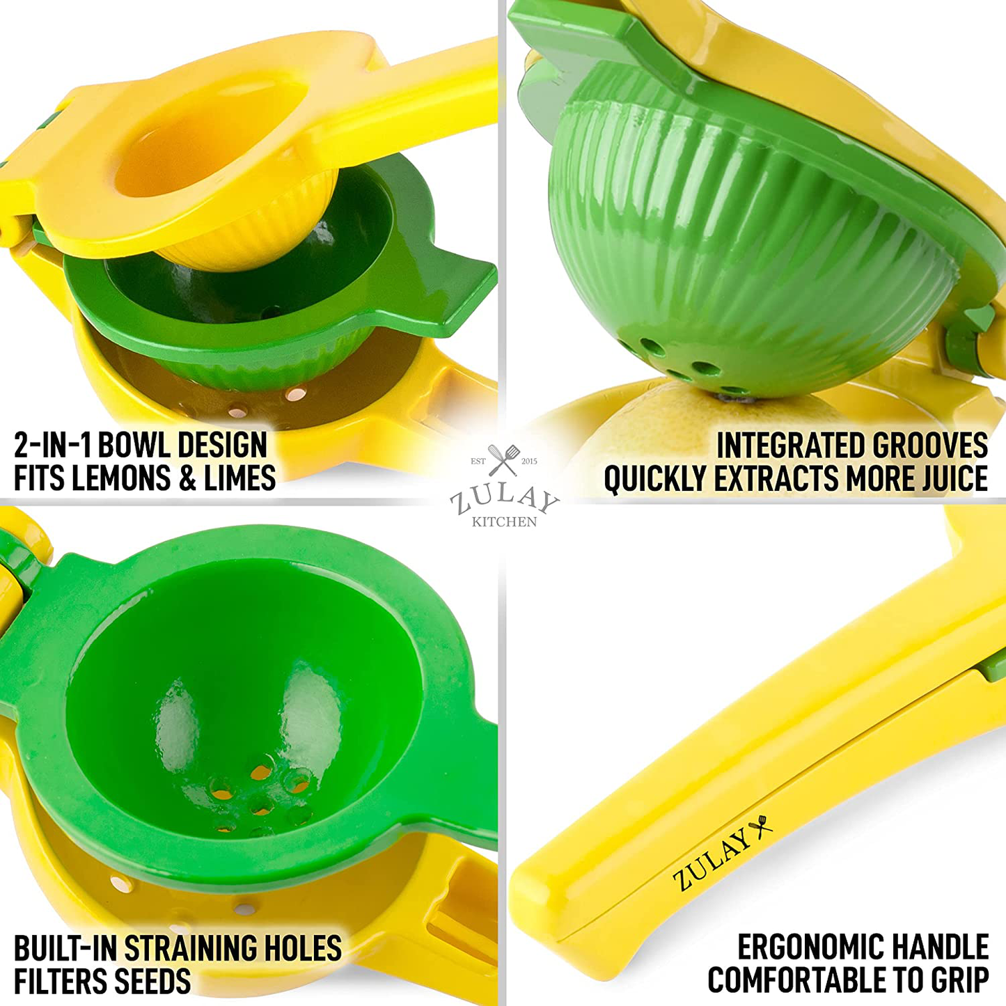 Skørter | Zulay Metal 2-in-1 Lemon Lime Squeezer - Hand Press Lemon Juicer - Maximum Utilization Manual Citrus Juice Press (Light Red and Yellow)