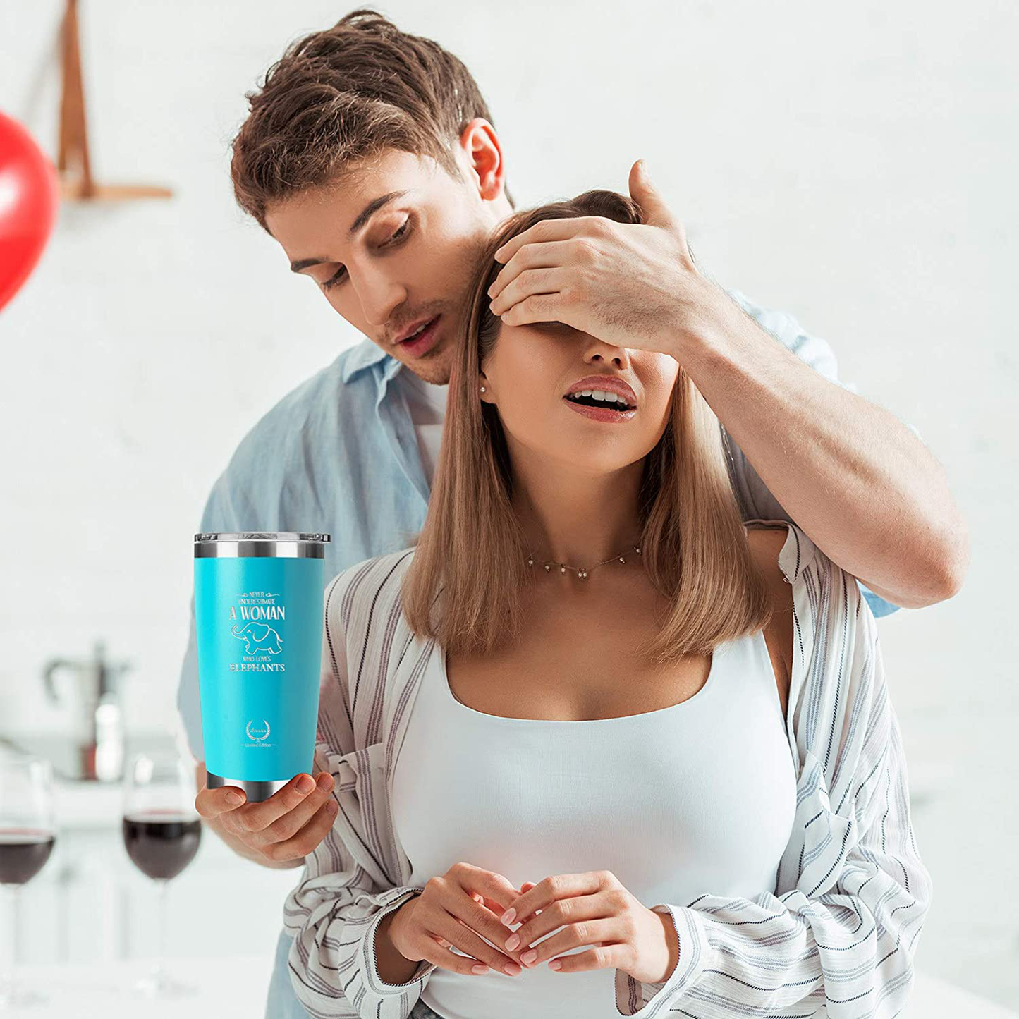 Skørter | Elephant gifts for women - Unique Mother's Day gifts birthday gifts for her funny novelty wine glasses personal gift for girlfriend, colleagues, friends insulated tumbler 20oz blue