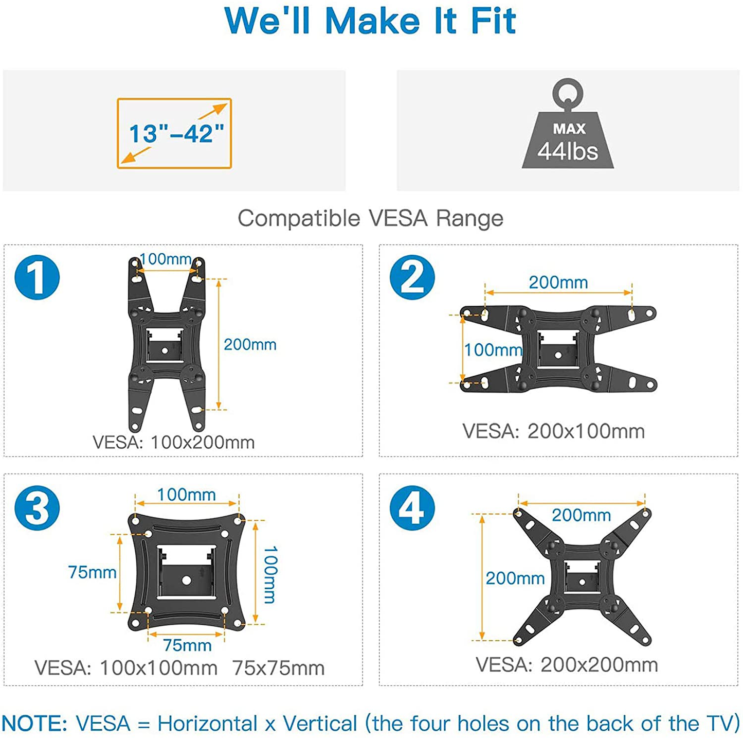 Skorter | Full Motion TV Monitor Wall Mount Bracket Articulating Arms Swivels Tilts Extension Rotation for Most 13-42 Inch LED LCD Flat Curved Screen TVs & Monitors, Max VESA 200x200mm up to 44lbs by Pipishell