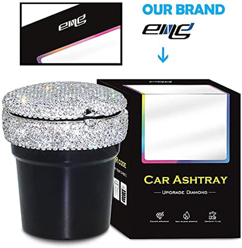 Skorter | eing Car Ashtray Portable Bling Cigarette Smokeless Cylinder Cup Holder with Blue LED Light Indicator, Car Accessories for Women, Ideal for Car, Home and Office, Black