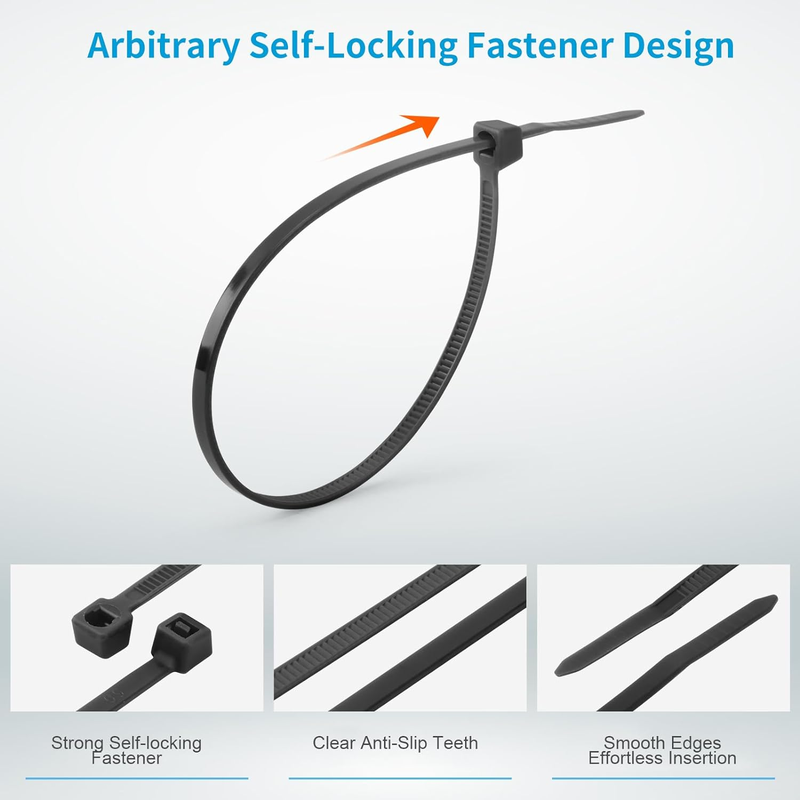 Skorter | 1000 PCS Self-Binding Heavy Duty Cable Zip Ties - 4+6+8+10+12 Inches