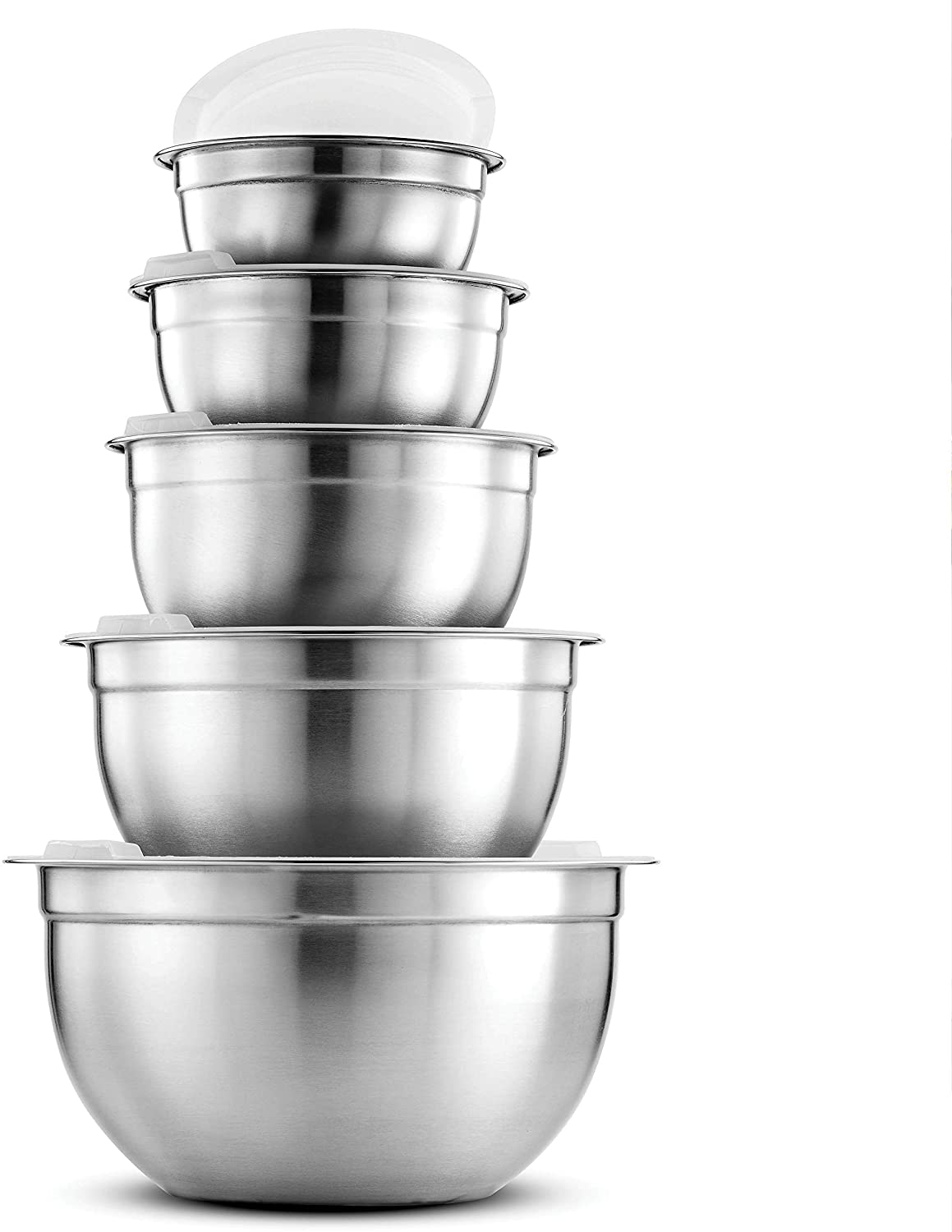 Skørter | Premium Stainless Steel Mixing Bowls with Tight Lids (Set of 5) Stackable Bowls for Space-Saving Storage, Easy Grip & Stability Design Mixing Bowl Set Versatile for Cooking, Baking, & Food Storage