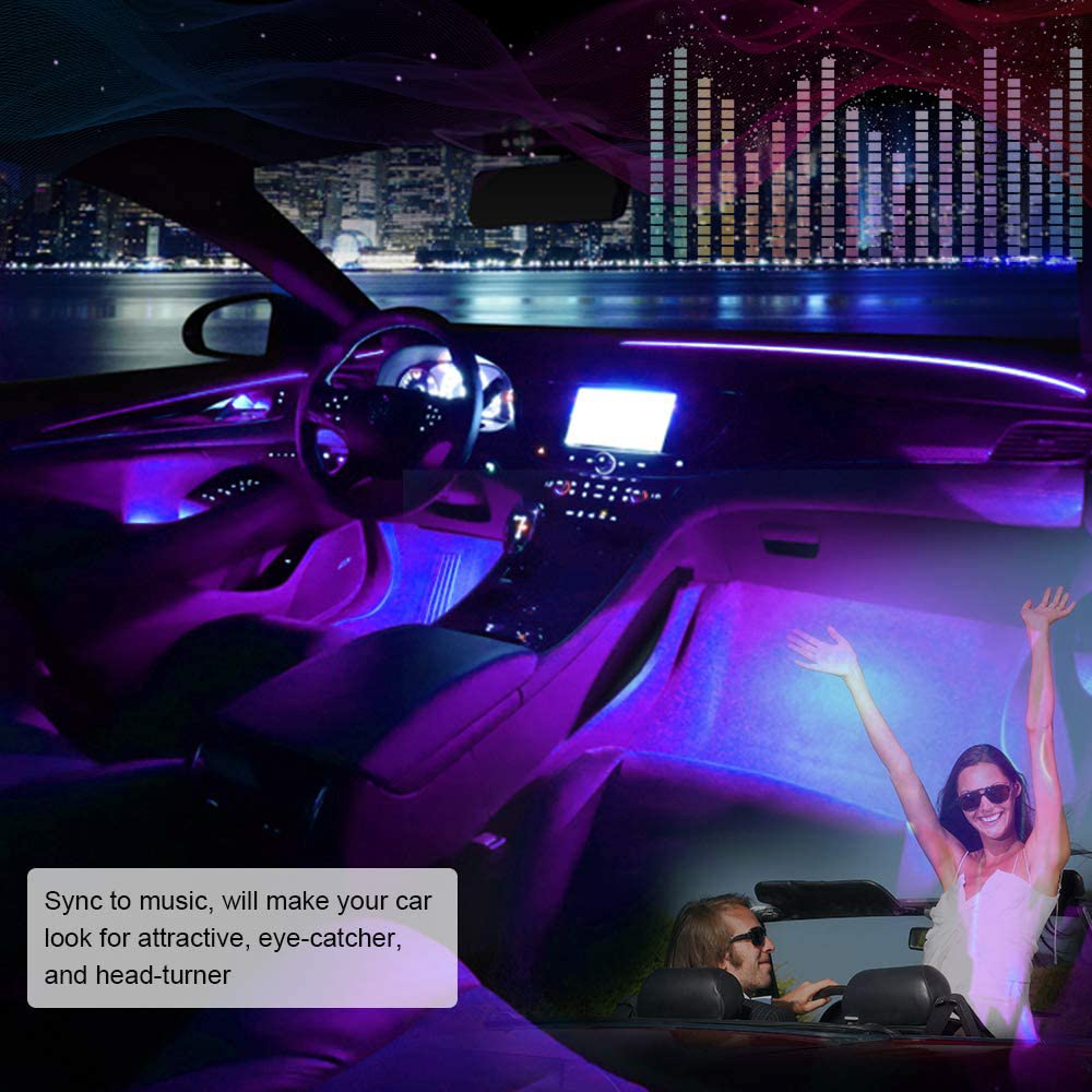 Skorter | SUNPIE Car Interior Lights, Car Strip Lights with App and Remote Control Waterproof LED Atmosphere Car Lights Comes with 48 LED Chips 2.7 m Length Indoor Lights with DC 12V Car Adapter Synchronize with Music