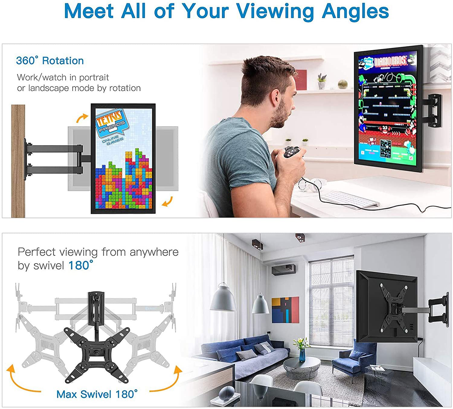 Skorter | Full Motion TV Monitor Wall Mount Bracket Articulating Arms Swivels Tilts Extension Rotation for Most 13-42 Inch LED LCD Flat Curved Screen TVs & Monitors, Max VESA 200x200mm up to 44lbs by Pipishell