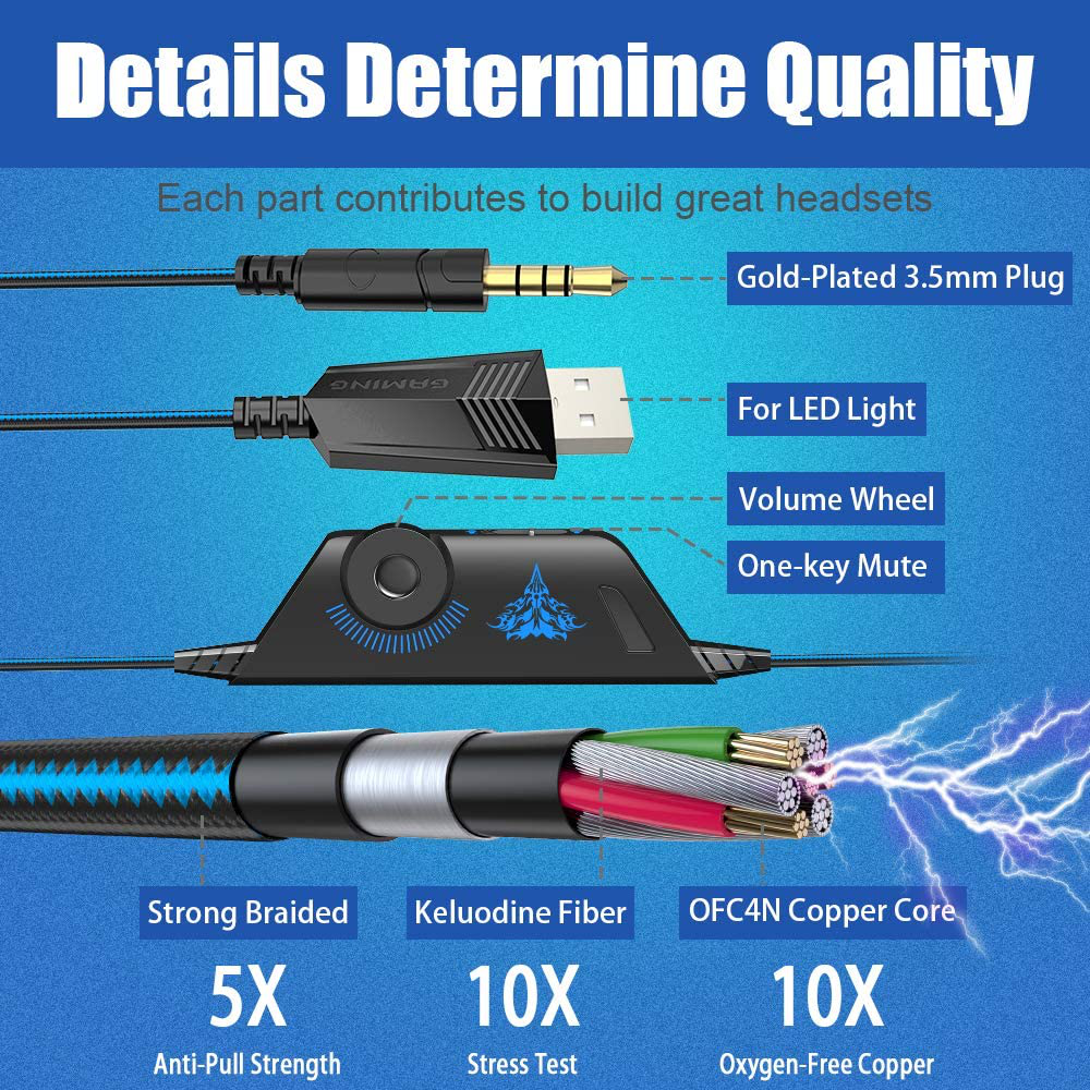Skorter | Bengoo G9000 Stereo Gaming Headset For Ps4 Pc Xbox One Ps5 Controller, Noise-Canceling Over-Ear Headphones With Microphone, LED Lights, Bass Surround, Soft Memory Ear Cups For Laptop Mac Nintendo Nes Games