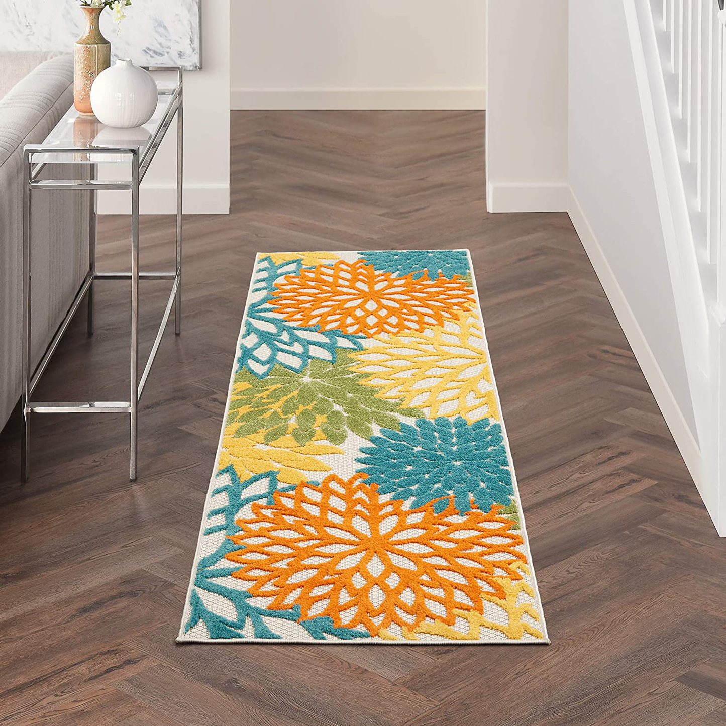 Skørter | Nourison Aloha Indoor/Outdoor Flower Turquoise Multicolor 2'3" x 8' Area Rug, (8' Runner)