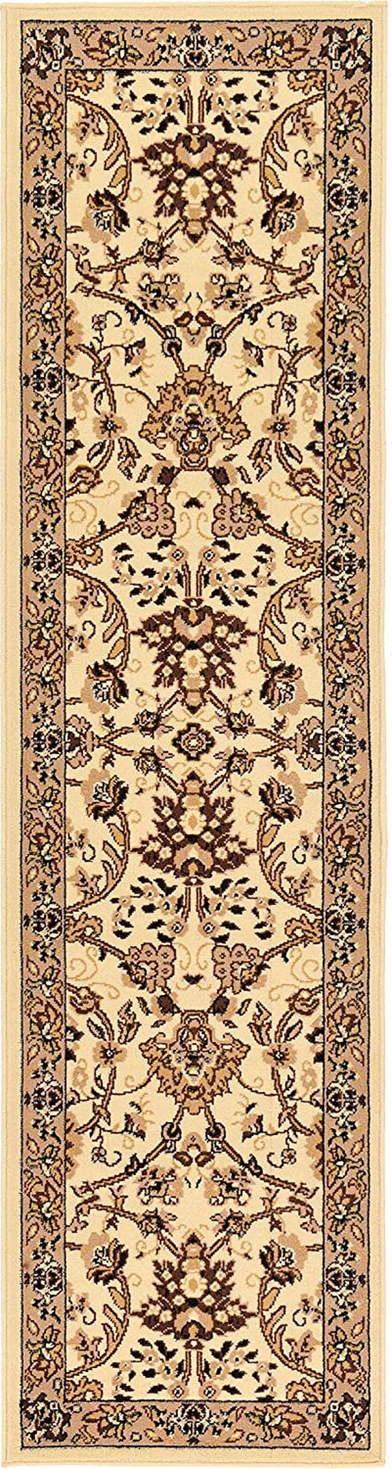 Skørter | Unique Loom Kashan Traditional Floral Area Rug, 2 Feet 2 Inches x 8 Feet 2 Inches, Ivory/Tan