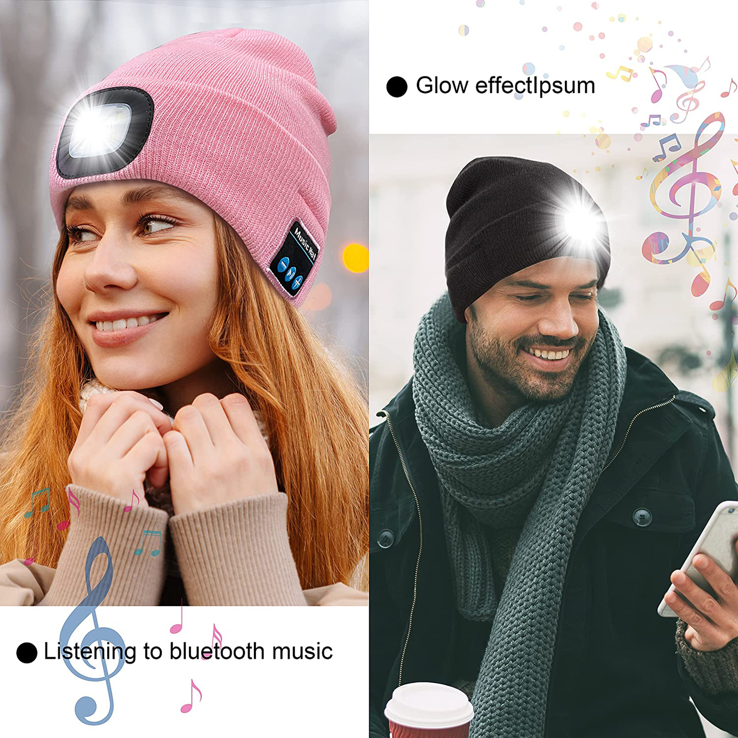 Skørter | Keains Unisex Bluetooth Beanie hat with light, upgraded musical knitted hat with headphones and built-in stereo speakers & microphone, LED hat for running and hiking, Christmas gift for men women dad
