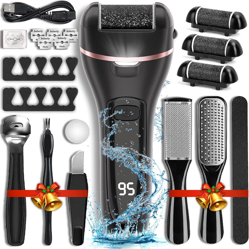 Skorter | 17-in-1 Electric Heel Remover for Feet with 3 Roller Heads - 2 Speeds - Rechargeable Waterproof Professional Pedicure Set