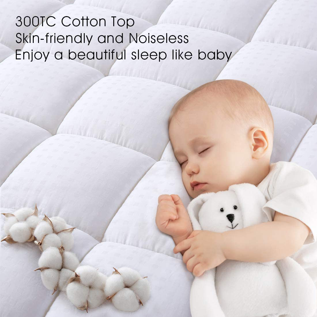 Skorter | Easeland Full Size Mattress Pad Pillow Top Mattress Protector Quilted Fitted Mattress Protector Cotton Top 8-21" Deep Pocket Cooling Mattress Toppers (54x75 Inches, White)