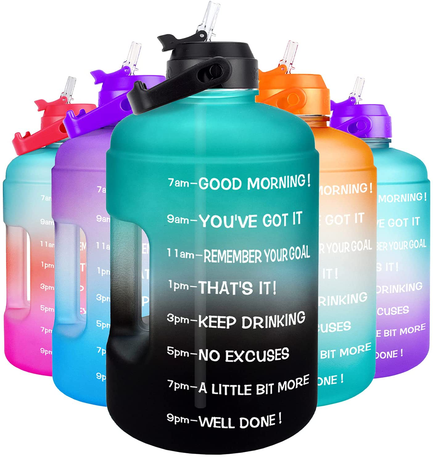 Skorter | 1 Gallon Water Bottle - with Straw & Motivational Time Marker Leakproof BPA Free