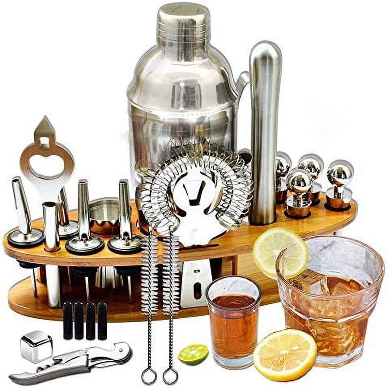 Skørter | 24 Pcs 750ml Cocktail Shaker Set with Stand, Stainless Steel