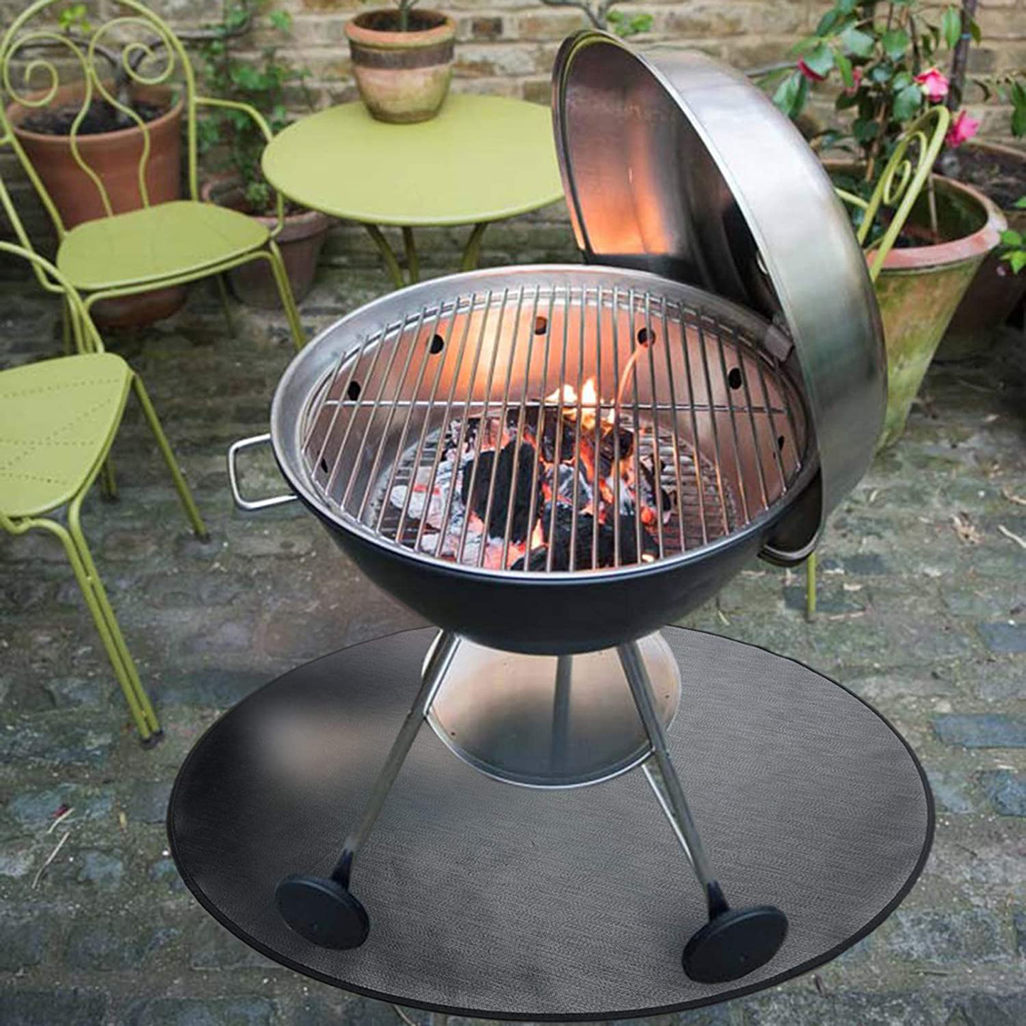 Skørter | Round Ember Mat for Under Grill Fireplace, Fireplace Mat for the Terrace, Flame Retardant Heat Resistant BBQ Gas Grill Air Fryer Protective Mat for Patio Grass Area Outdoor Campsite Fire Safe Pad Black (36")