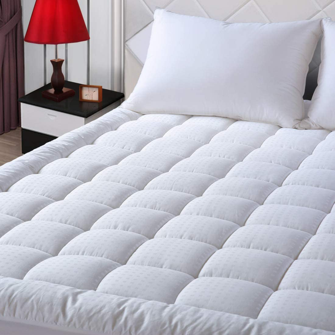 Skorter | Easeland Full Size Mattress Pad Pillow Top Mattress Protector Quilted Fitted Mattress Protector Cotton Top 8-21" Deep Pocket Cooling Mattress Toppers (54x75 Inches, White)