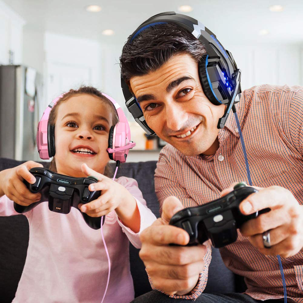 Skorter | Bengoo G9000 Stereo Gaming Headset For Ps4 Pc Xbox One Ps5 Controller, Noise-Canceling Over-Ear Headphones With Microphone, LED Lights, Bass Surround, Soft Memory Ear Cups For Laptop Mac Nintendo Nes Games