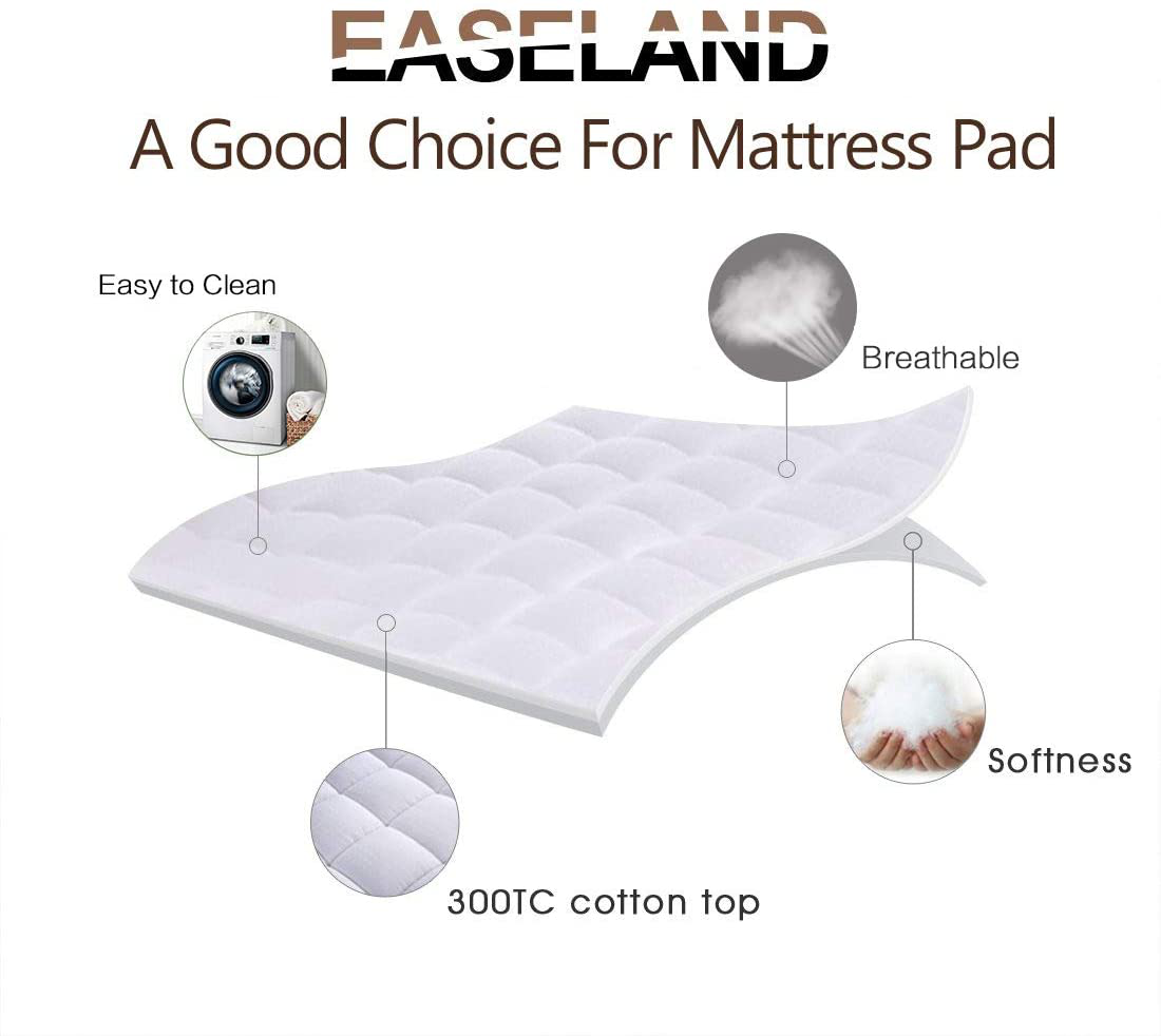 Skorter | Easeland Full Size Mattress Pad Pillow Top Mattress Protector Quilted Fitted Mattress Protector Cotton Top 8-21" Deep Pocket Cooling Mattress Toppers (54x75 Inches, White)