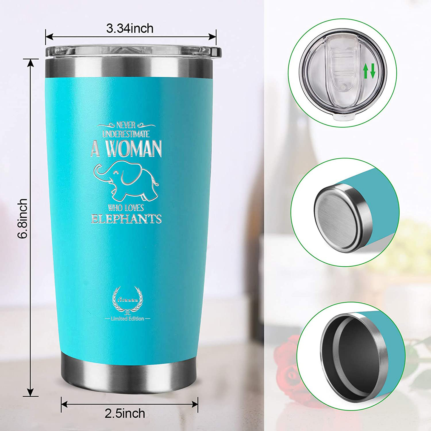Skørter | Elephant gifts for women - Unique Mother's Day gifts birthday gifts for her funny novelty wine glasses personal gift for girlfriend, colleagues, friends insulated tumbler 20oz blue