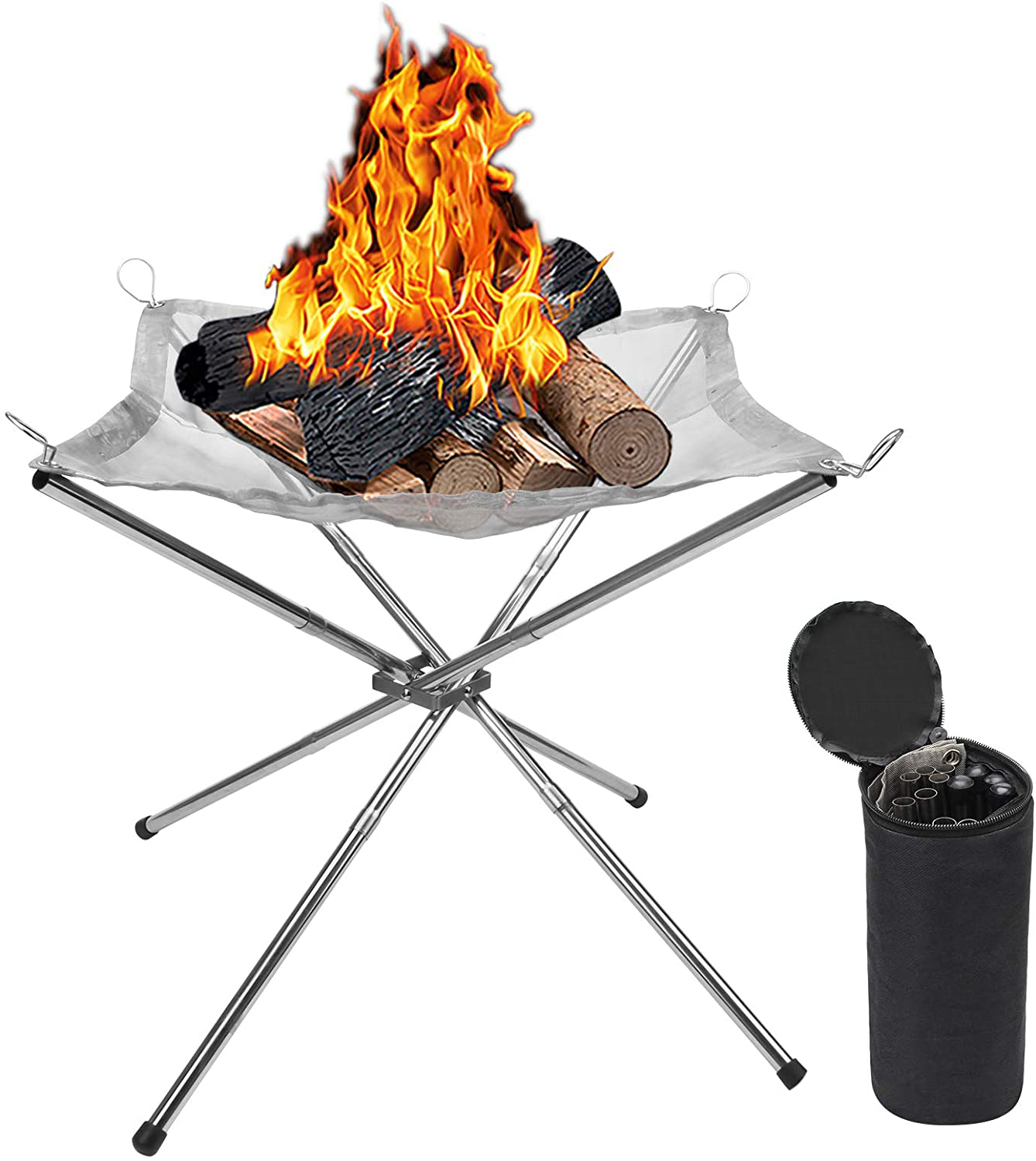 Skørter | Hoedia Portable Fire Pit Outdoor 16.5 Inch Camping Fire Pit Foldable, Steel Mesh Fire Pits for Camping, Outdoor, Patio, Backyard and Garden (Silver)