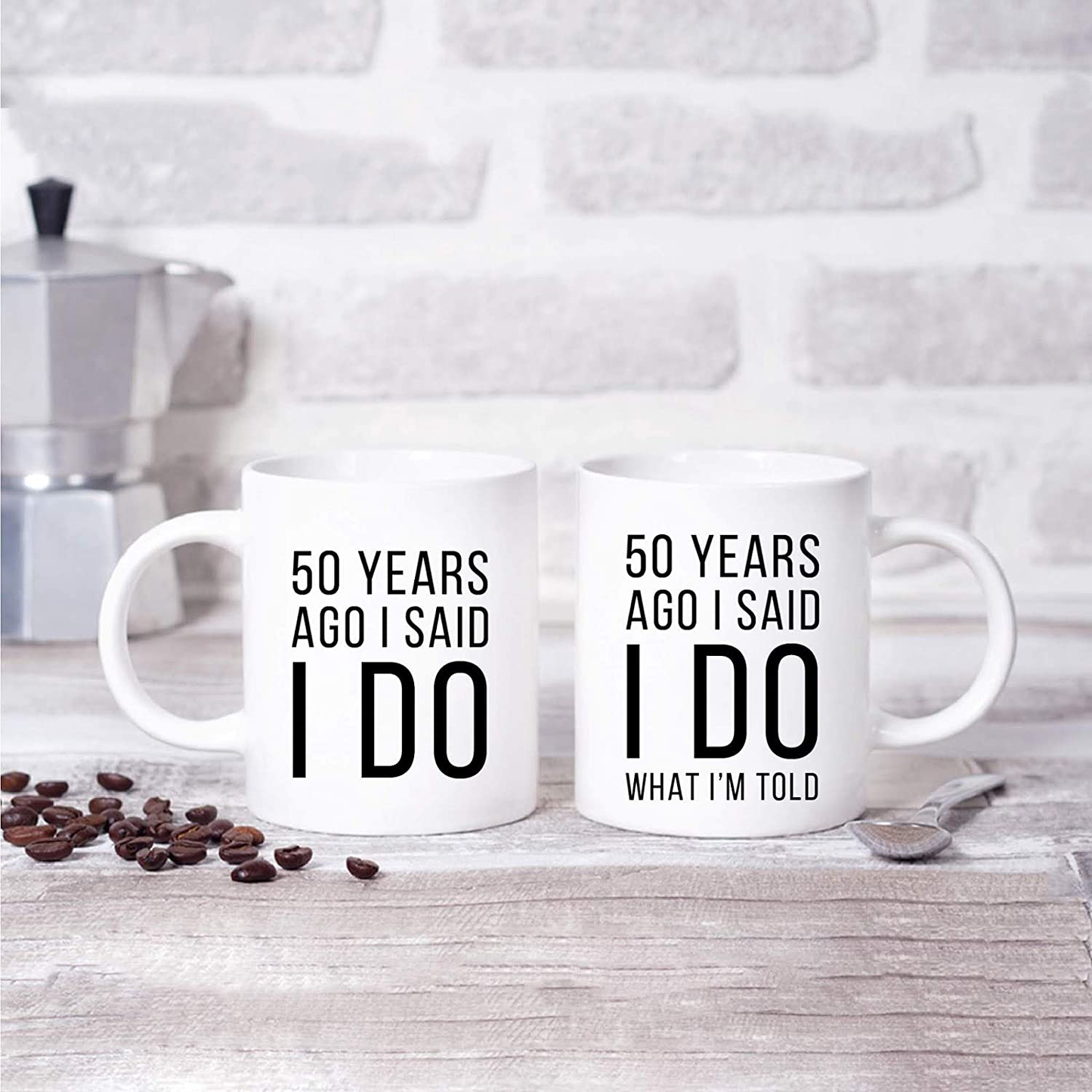 Skørter | Andaz Press Funny 50th Wedding Anniversary 11oz. Couple Coffee Mug Gag Gift, 50 years ago I said yes, I said yes to what I'm told, 2-Pack with gift box for husband spouse parents
