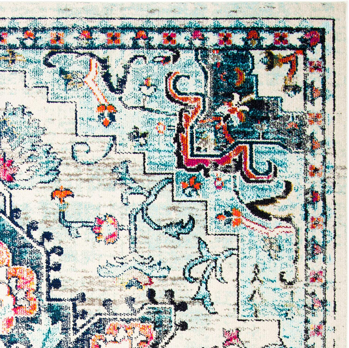 Skørter | Safavieh Madison Collection MAD473D Boho Chic Medallion Distressed Non-Shedding Stain Resistant Living Room Bedroom Area Rug, 2' x 8', Ivory / Light Blue