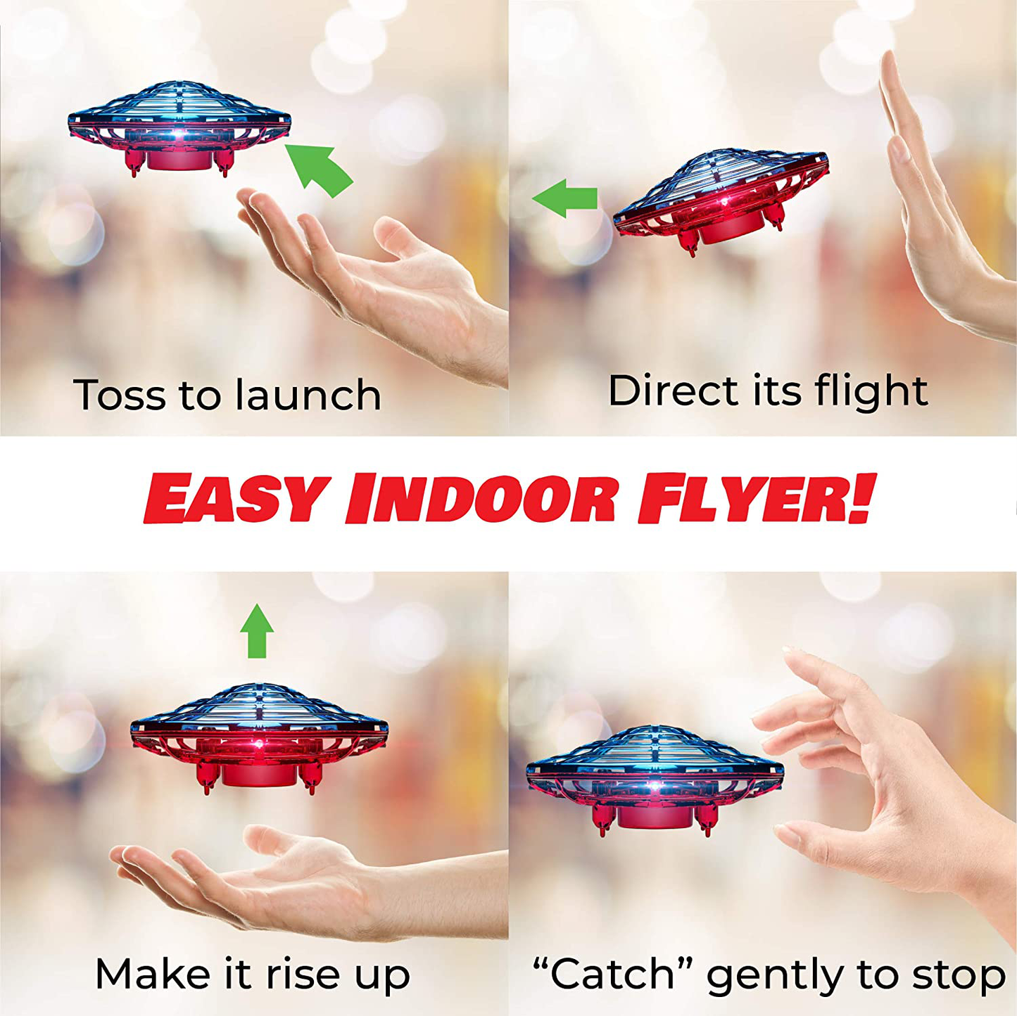 Skørter | Force1 Scoot Combo Hand Operated Drone for Kids or Adults - Hands-Free Motion Sensor Mini Drone, Easy Indoor Rechargeable UFO Flying Ball Drone Toy for Boys and Girls (Red/Blue)