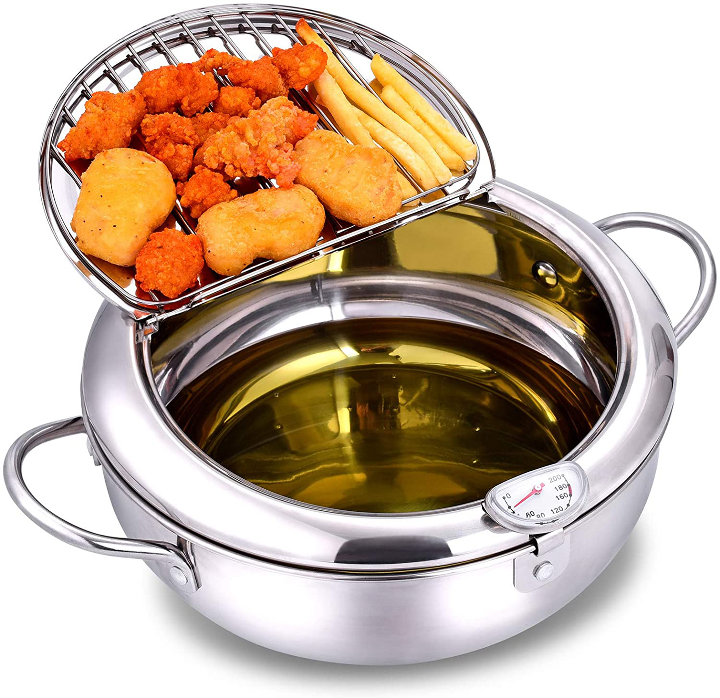 Skørter | cuomaop, deep fryer pot, 304 stainless steel with temperature control and lid Japanese style tempura fryer Uncoated fryer diameter: 9.4"